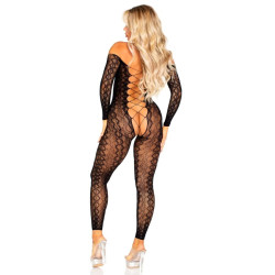LEG AVENUE - BODYSTOCKING BEZ KROKU W EGZOTYCZNYM WĘŻOWYM KORONKOWYM CZARNYM