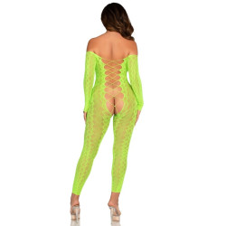 LEG AVENUE - BODYSTOCKING BEZ KROKU EGZOTYCZNA KORONKA WĘŻOWA NEONOWA ZIELONA