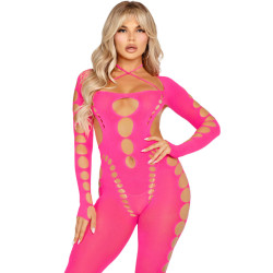 LEG AVENUE - RÓŻOWE BODYSTOCKING Z ODKRYTYMI PLECAMI, ROZMIAR JEDEN