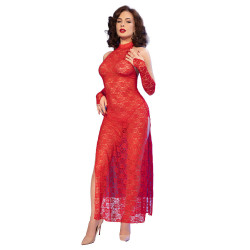 CHILIROSE - CR 4853 ROTES SPITZENKLEID MIT HANDSCHUHEN L/XL