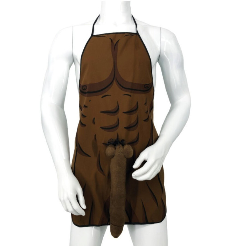 DIABLO PICANTE - GREMBIULE MUSCOLARE CON PENE 3D IN TONO MARRONE DIABLO PICANTE - GREMBIULE MUSCOLARE CON PENE 3D IN TONO MARRONE