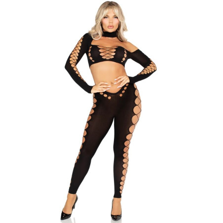 LEG AVENUE - TOP Z WYCIĘCIAMI I LEGGINSY BEZ SZWU CZARNY