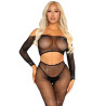 LEG AVENUE - TOP Z DZIANINY CROP I LEGGINSY Z SIATKI RYBACKIEJ Z KAMIENIAMI CYRKONIA CZARNY