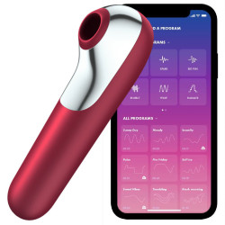 SATISFYER - WIBRATOR I PRZYSSAKA DUAL LOVE Z PULSOWANYM POWIETRZEM CZERWONYM
